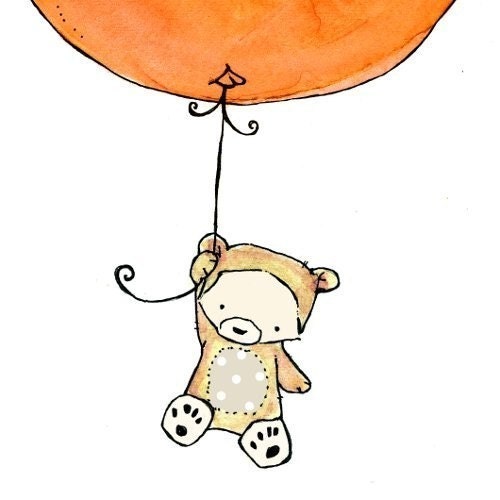 Flying High Little Bear in Tangerine Dream  8x10 Nursery Art Print