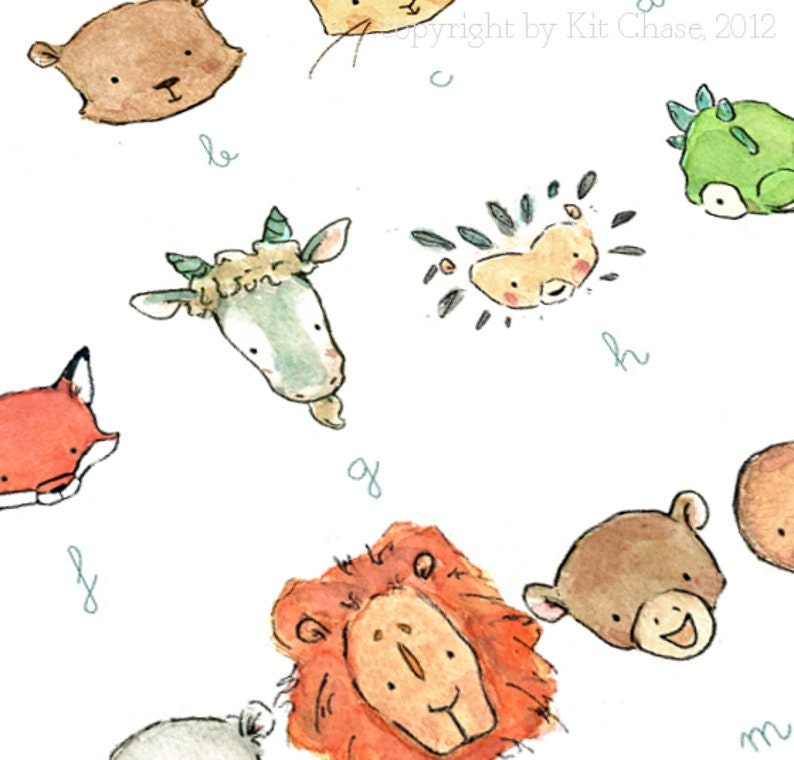 baby alphabet room decor -- Animals All Around--- 13X19 Archival Art Print by trafalgarssquare