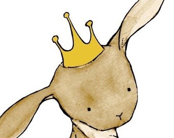 Royal Rabbit in a Mustard Crown  8X10 Children's Art Print