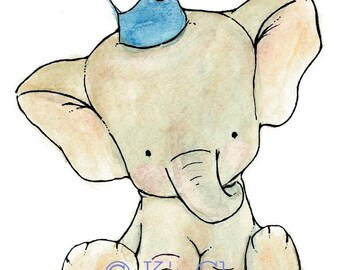Nursery Art Print for Baby and Children 5x7 Royal Elephant