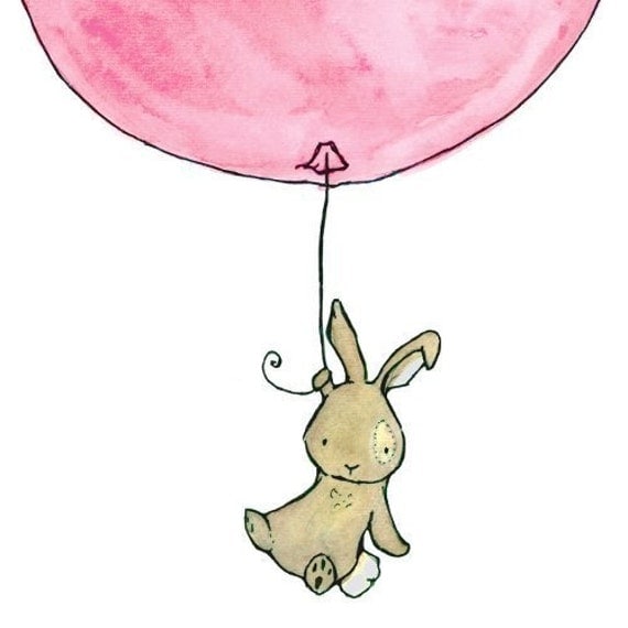 Bunny Balloon in Strawberry Ice Cream  8x10 Children's Art Print