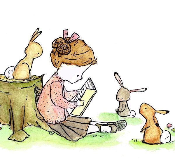 Children's Art -- Story Girl (A) 5x7 -- Art Print