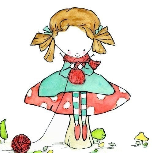 FALL SALE --- Knitting -- 8X10 Archival Print -- Children's Art