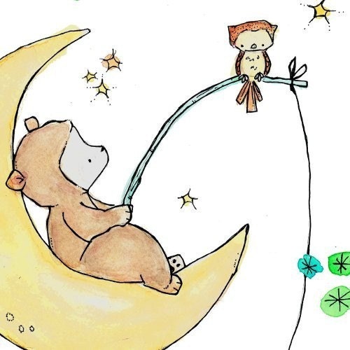 Little Starfishing Bear 8x10 Nursery Art Print for Baby and Children