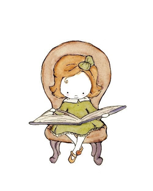 FALL SALE --- Little Scholar brunette girl in a brown study  -- 8X10 Archival Print -- Children's Art