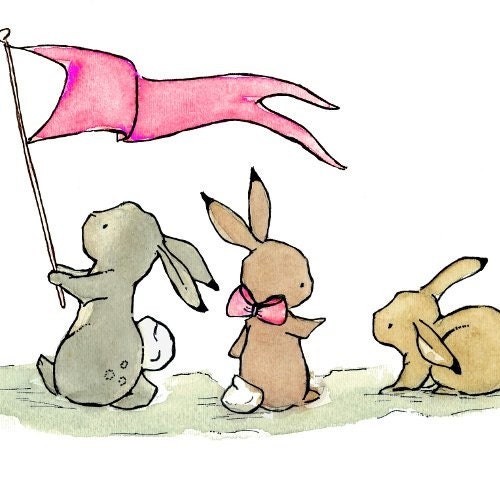 Children's Art Print Bunny Parade in bubblegum pink 11x14