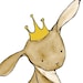 Nursery Art Print bunny theme Royal Rabbit in a Mustard Crown  5x7