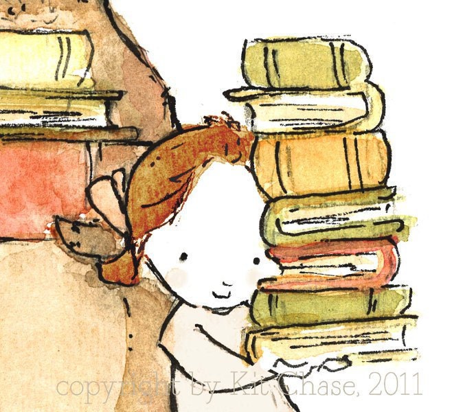 The Bookish Sort autumn days brunette girl  8x10 Nursery Art Print for Baby and Children by trafalgarssquare
