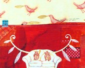MIXED MEDIA PRINT - You are Safe - mixed media painting reproduction red aqua mint blue heart art