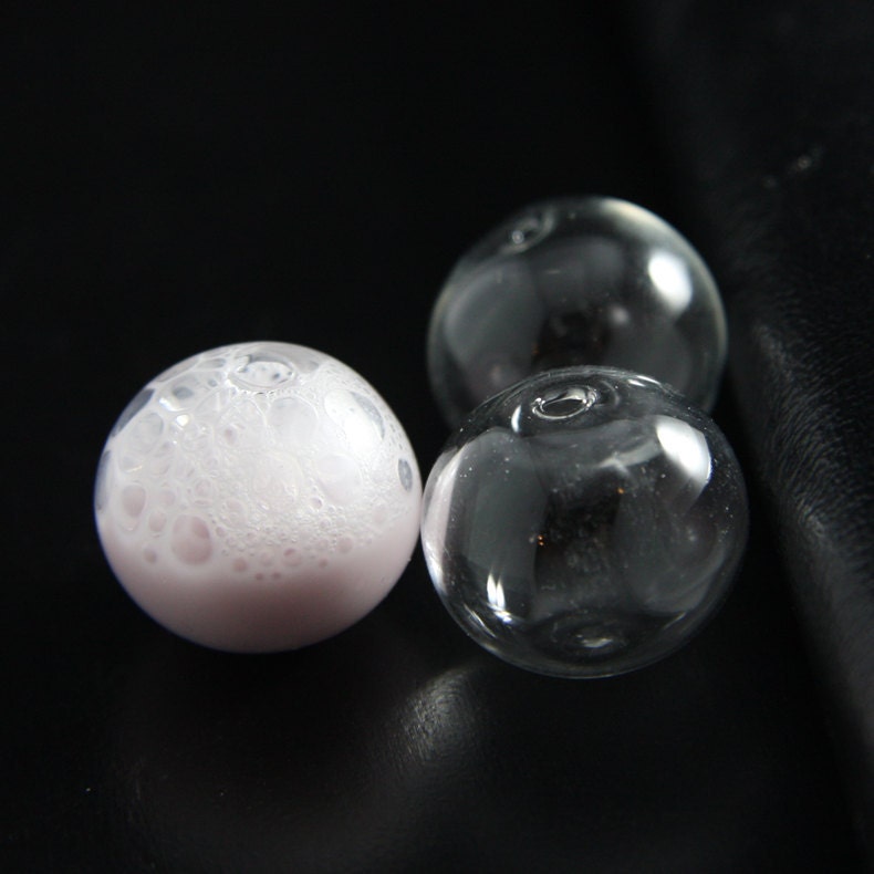 4pcs Hand Blown Hollow Glass Beads- Round Clear with One Hole on the Top 25mm