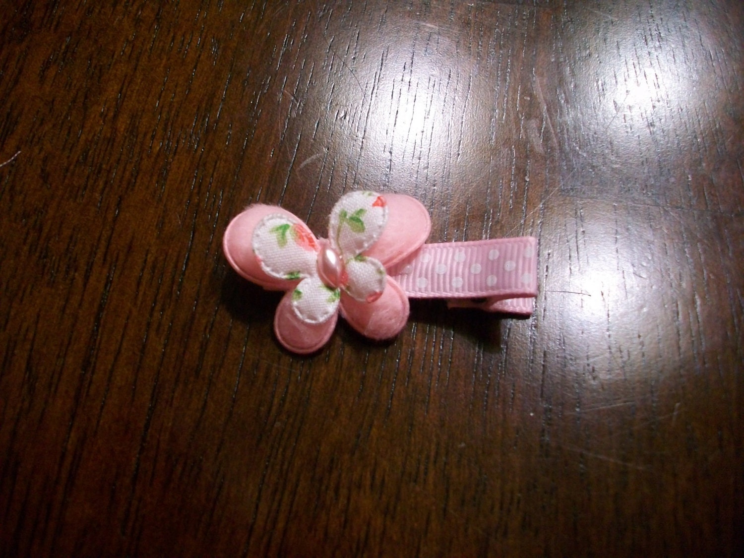 Pink Layered Butterfly Hair Clip with No Slip Grip
