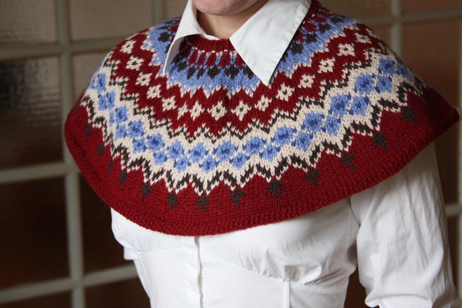Fair Isle Capelet - PDF knitting pattern.
