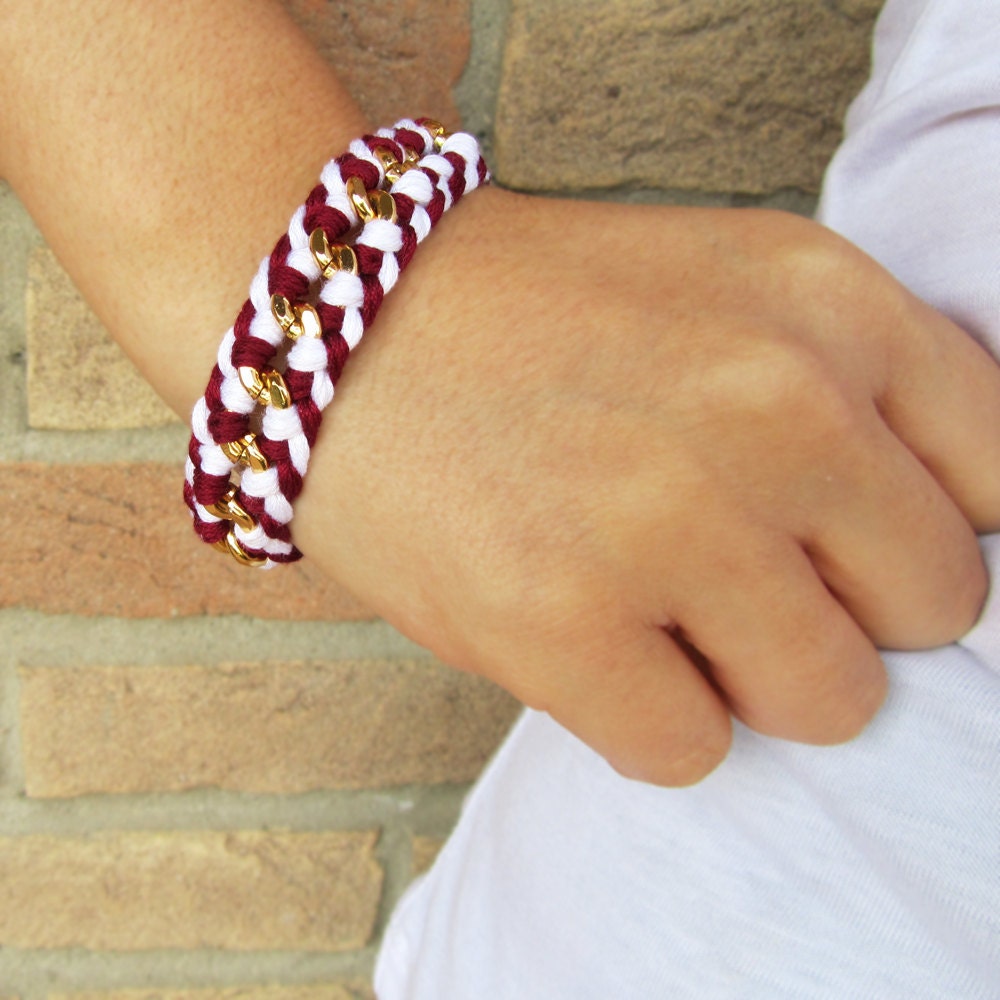 Nautical bracelet, white, red and gold chain, and an anchor charm - Made to order
