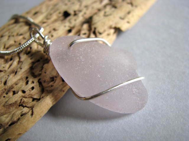 Wire Wrapped - Amethyst Sea Glass Jewelry - Sea Glass Pendant