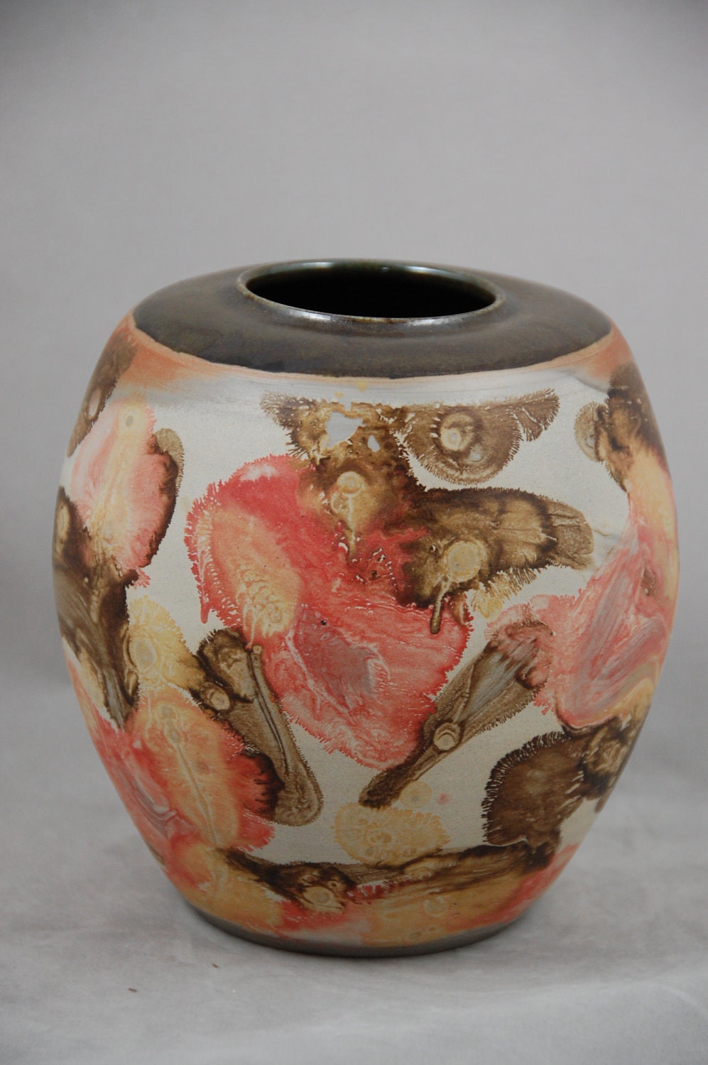 Vase in Southwest Sunset Chocolate Brown with Pink and Peach