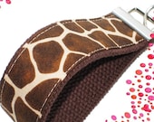 Wrist Key Chain - Key Fob Wristlet Keychain - Giraffe Print on Brown