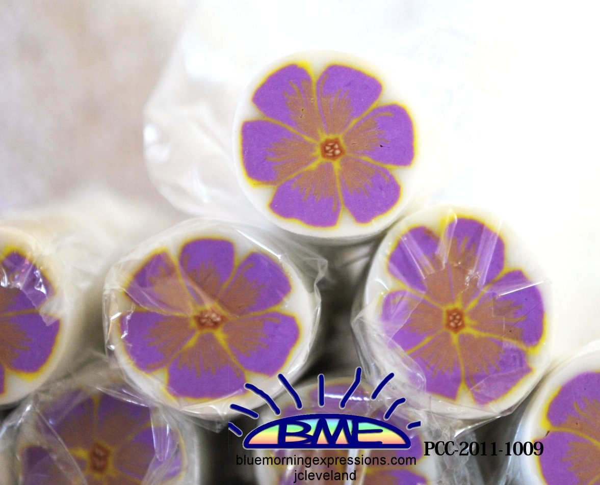 Polymer Clay Raw Purple Yellow Stripe Flower Cane