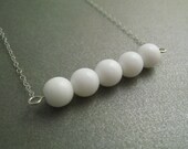 SALE - Sterling Silver Necklace - Round White Glass Beaded Pendant - Simple Modern Minimal Necklace - ModernChromatic