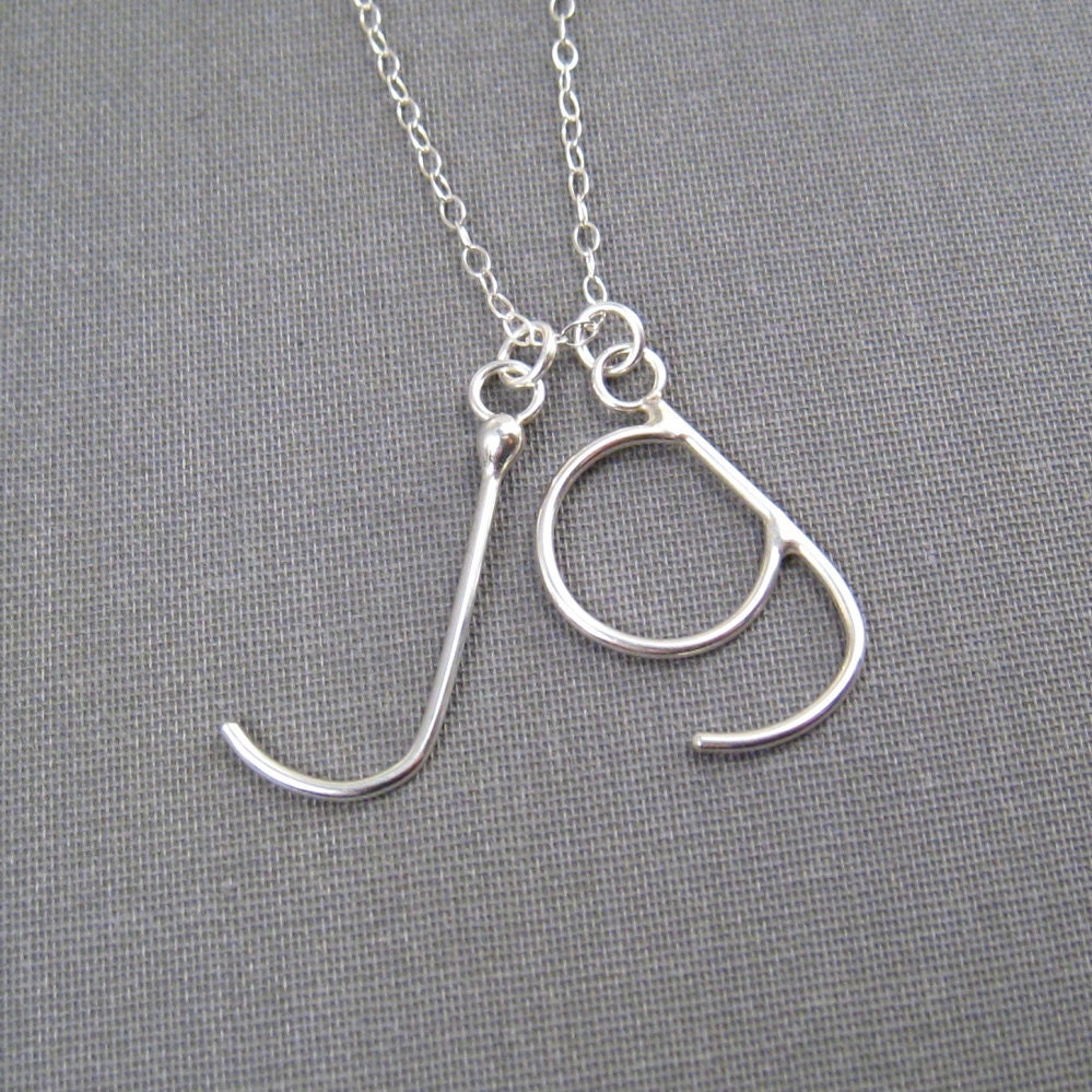 Sterling Silver Initial Necklace - Custom Initial Pendant - Two Letters - Simple Modern Minimal Necklace