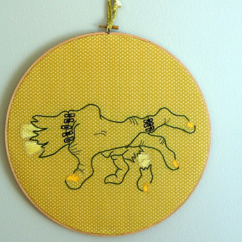 Hand Embroidered Zombie Hand in 12 inch Hoop