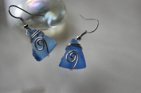 blue tumbled glass wire wrapped earrings-beach wear-summer fashion-affordable-