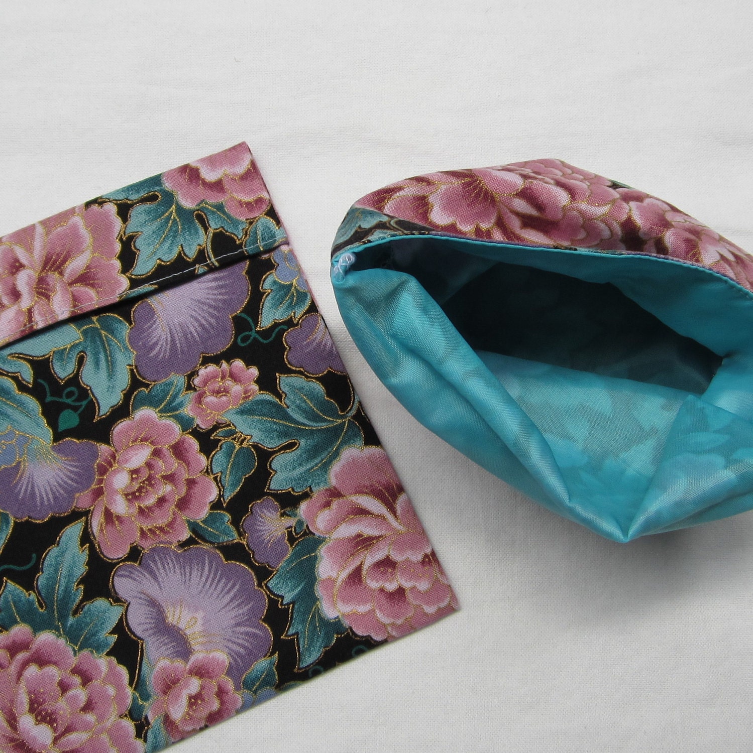 Lined LARGE FlipFlap Sack--Pastel Flowers Sandwich bag