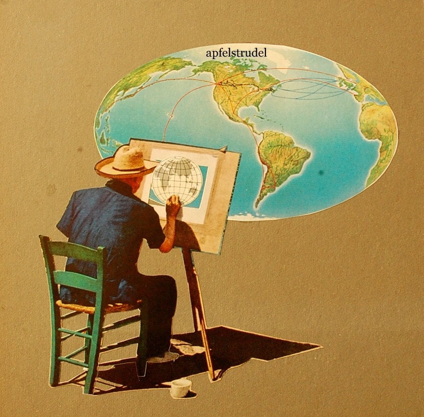 ARTWORK. World Portrait. Wooden Block MapArt Made Using a 1935 map.