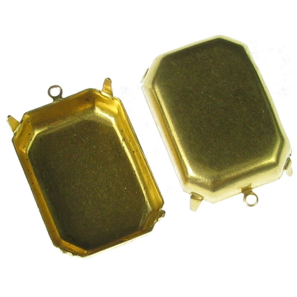 Octagon Brass Prong Setting charm with 1 Ring 25 x 18mm 888 - 6 Pieces