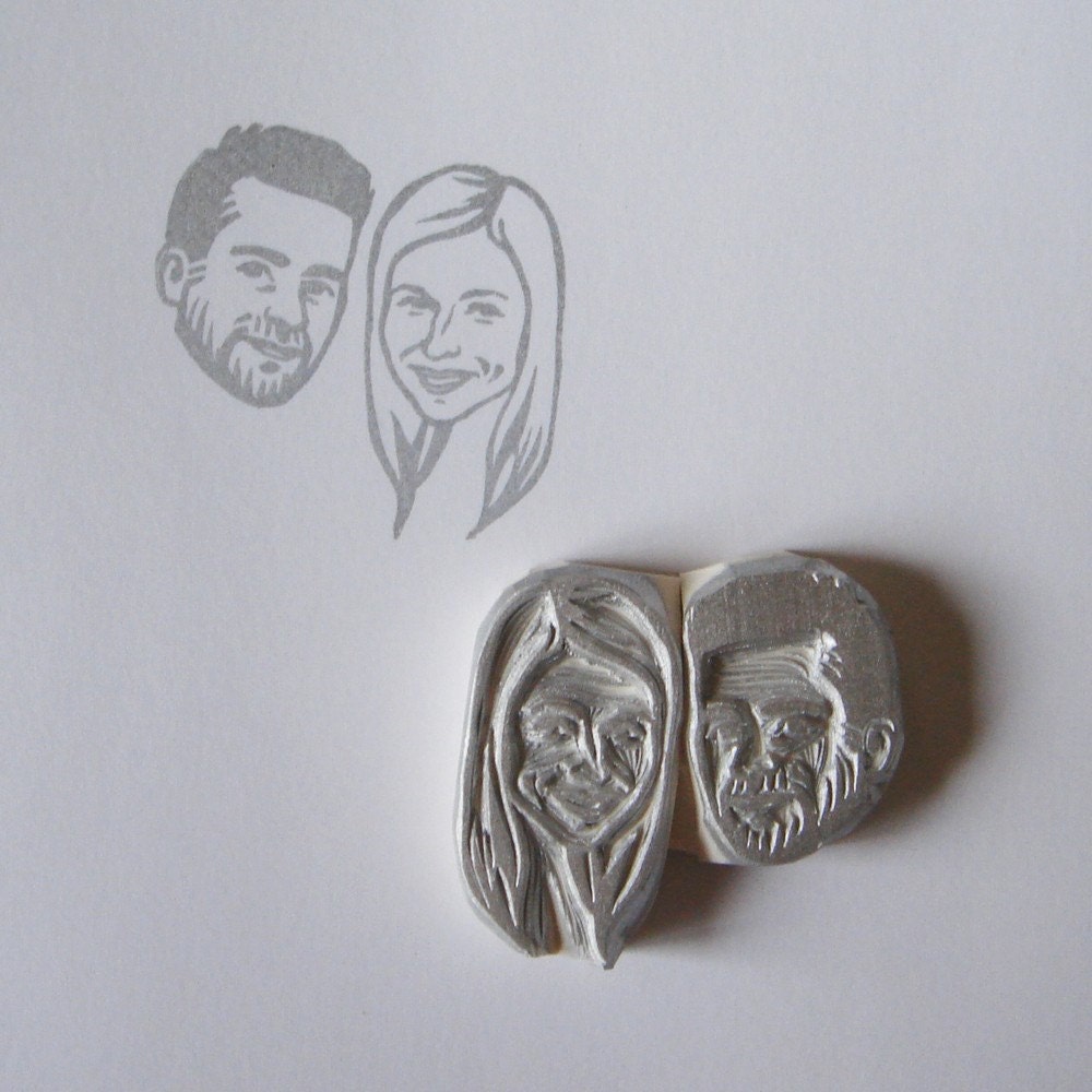 Custom / couple portrait / handcarved rubber stamp