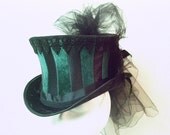 SALE - Mata Hari Top Hat - Green on Black