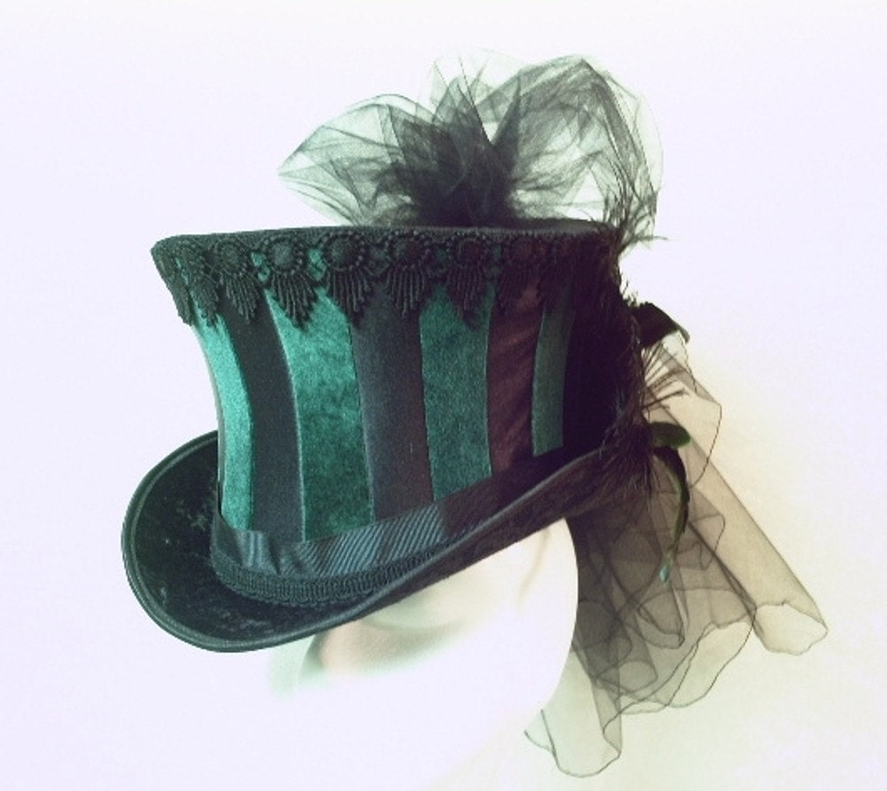 SALE - Mata Hari Top Hat - Green on Black