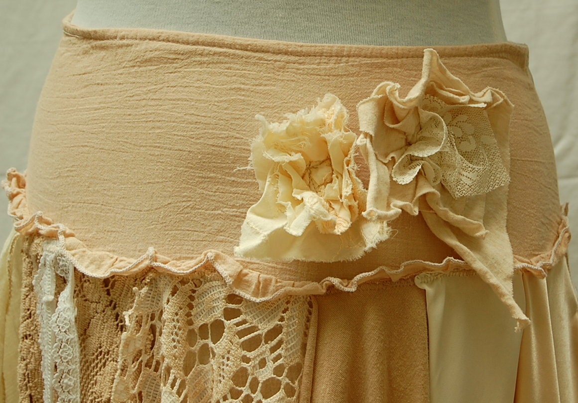 Tattered Lace Fairy Woodland Skirt- Funky, Hippie, Boho, Mori Girl, Shabby Cottage Chic, Eco Earth Friendly, Upcycled Clothing