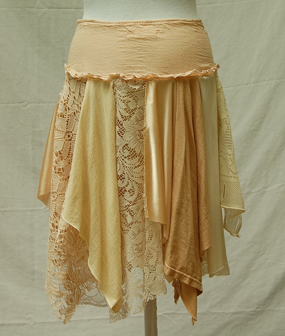 Tattered Lace Fairy Woodland Skirt- Funky, Hippie, Boho, Mori Girl, Shabby Cottage Chic, Eco Earth Friendly, Upcycled Clothing