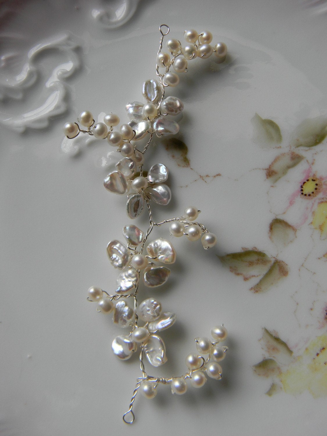 wireandice keishi freshwater pearl hair vine winter wedding hair holiday hair accessories