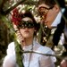 RESERVED - Pair of Custom Masquerade Steampunk Goblin Masks in Black and Red