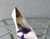 Polka Dot Purple Feather And Rhinestones Shoe Clips