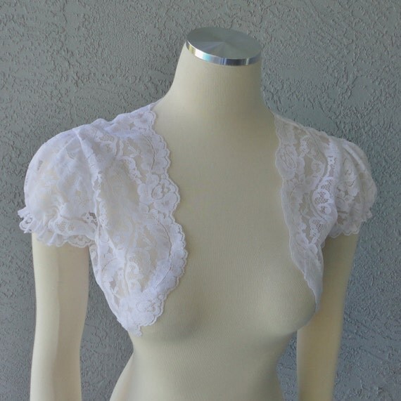 Wedding Bridal Party White Or Ivory Scalloped Lace Bolero Shrug Jacket All Sizes Available