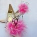 Hot Pink feathered  Shoe Clips With Curly Peacock feathers And White Stamens