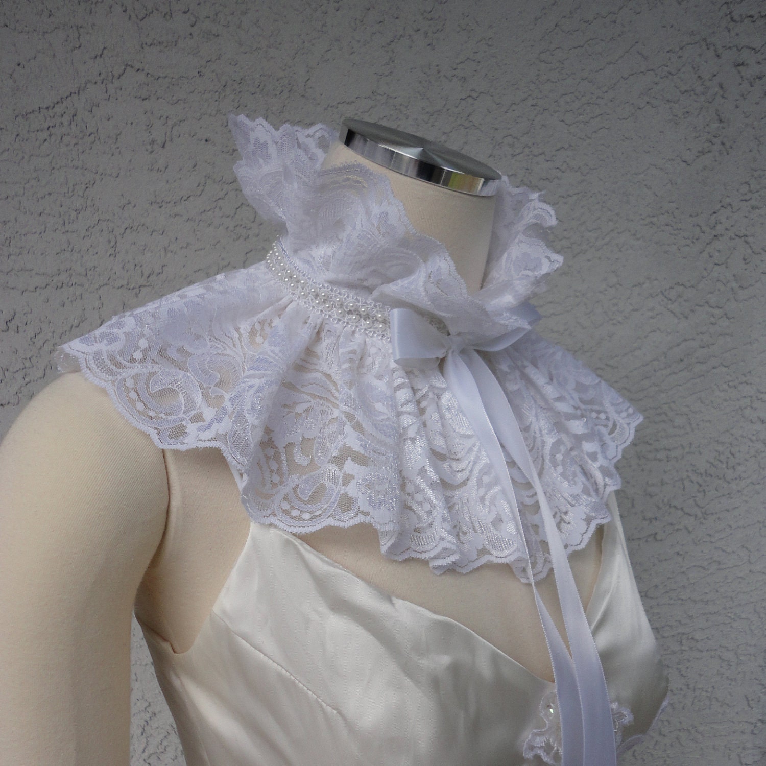 Victorian Inspired One Of A Kind White Lace Ruffles Collar Necklace Neckpiece Cowl