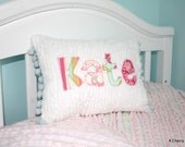 Personalized Applique Chenille Mini Throw Pillow. Perfect for baby or big girl room, Great Gift