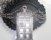 Doctor Who Tardis Police Box Necklace - Unisex Mens or Womens - Long 24 inch chain
