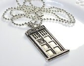 Dr Who Tardis Police Box Necklace - Unisex Mens or Womens - Long 24 inch BALLCHAIN