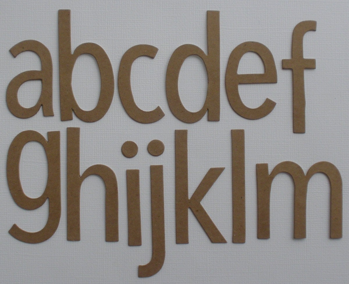 SIMPLE FONT - 63 Lowercase Piece Set - Letters / Heart / Flowers - Raw CHiPBOARD Die Cuts - 2" to 2 1/4"