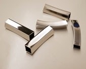 4 pieces of vintage cut raw brass tube box shape curve  bead cap 25 mm long with new plating in steel color