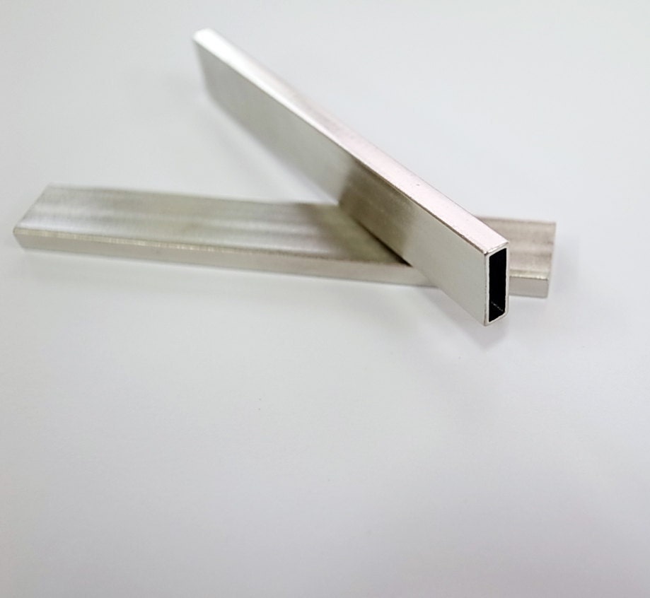 2 large piece of vintage thick brass tube flat rectangular shape box cube 3x10x70 mm with plating in steel color
