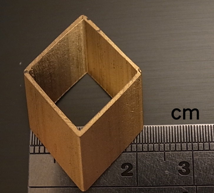 6 pieces of vintage old stock cut raw brass tube outline charm in rhombus  3d square geometric shape
