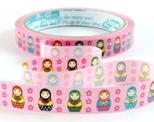 1 pc Super Kawaii 27 yards ( 25 meter ) long matryoshka Deco Tape (  pink background color )