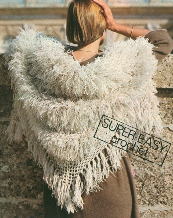 Crochet Faux Fur Shawl Pattern Vintage 1970s PDF 7702