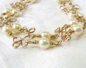 Cream and Gold Bracelet   Cream Pearl Wirework Bracelet