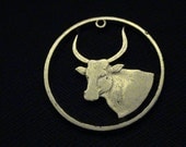 GAMBIA - cut coin jewelry - w/ Longhorn Bull - 1971